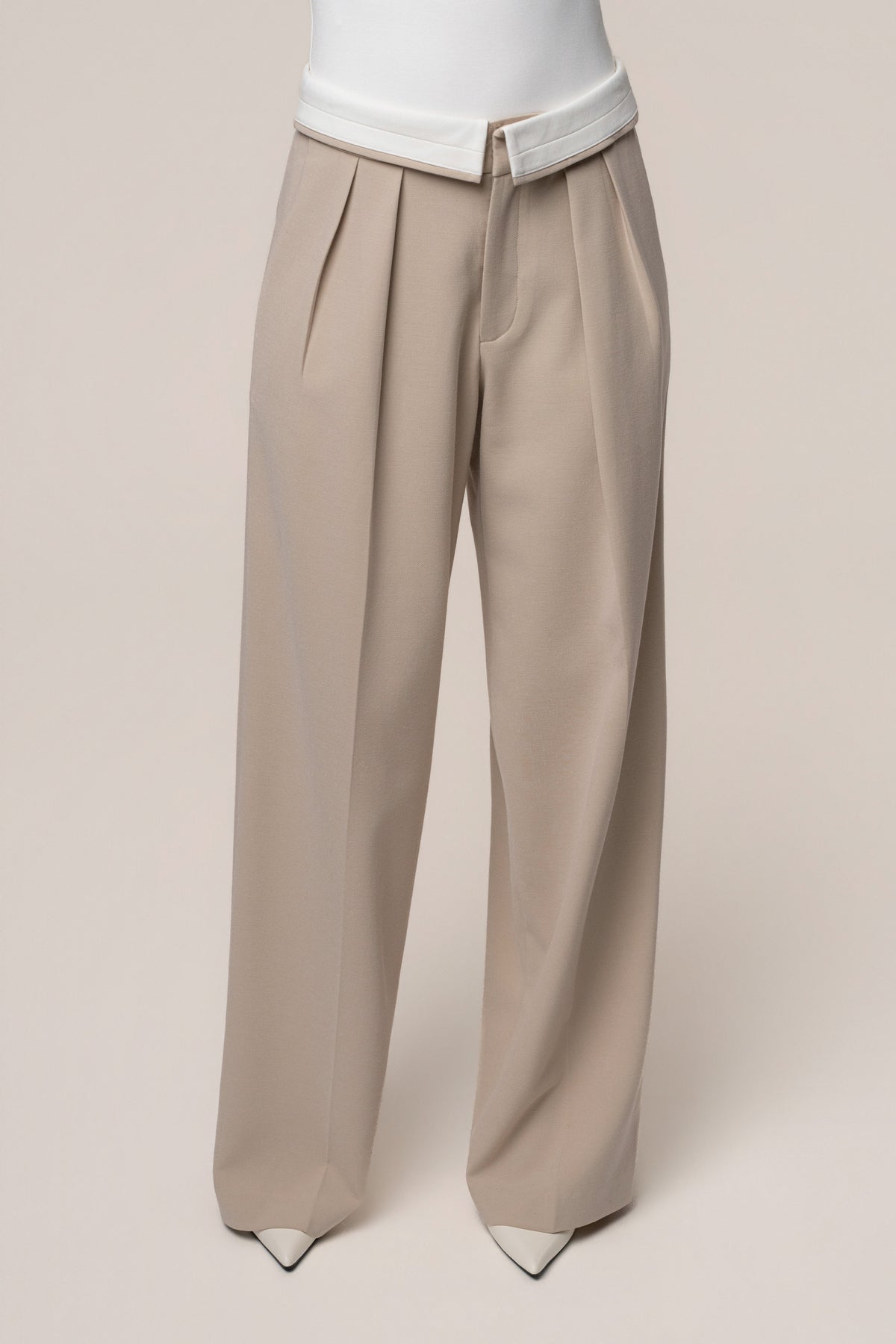 Beige/Ivory Command Pleat Trouser