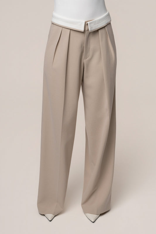 Beige/Ivory Command Pleat Trouser