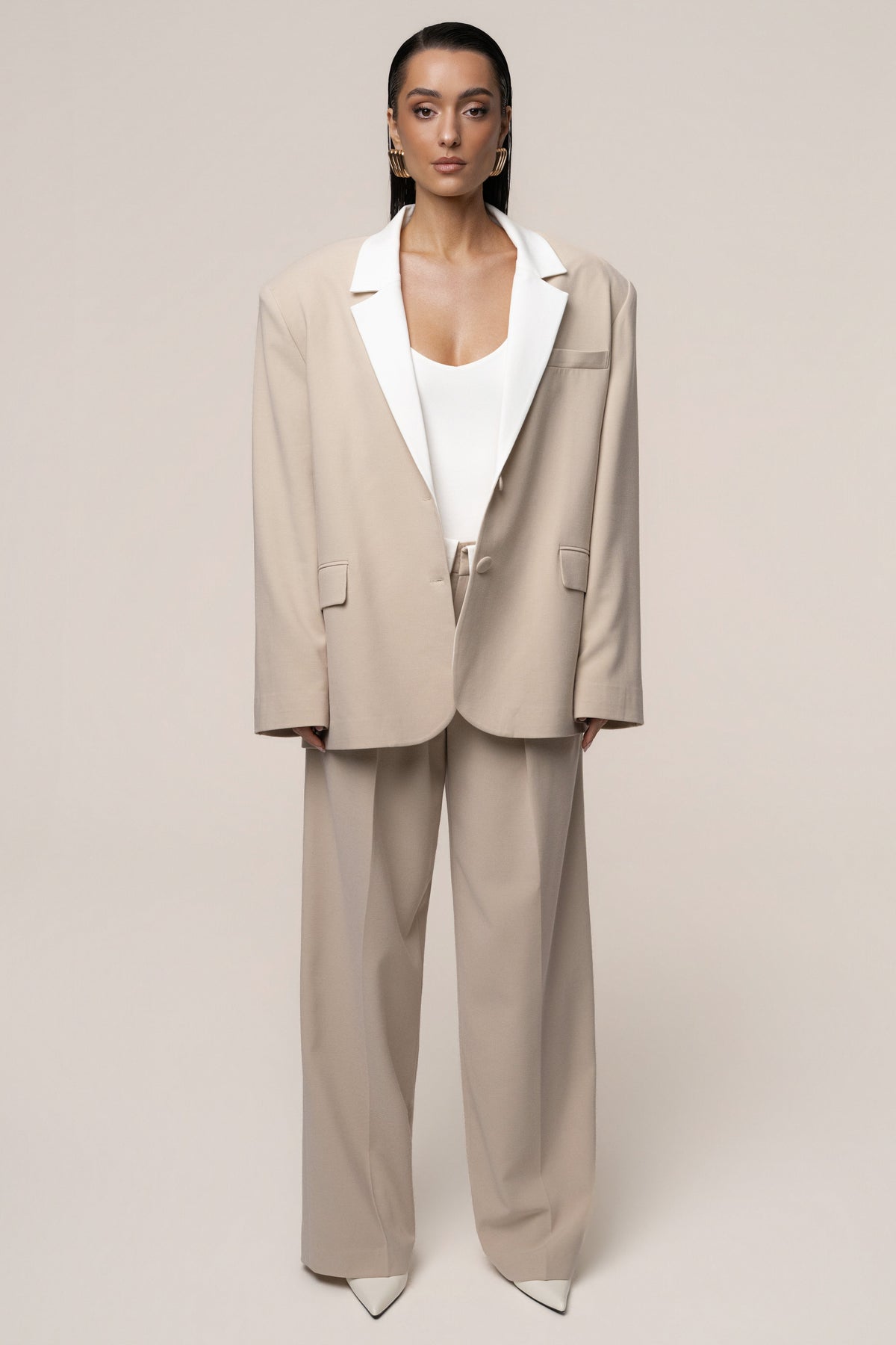 Beige/Ivory Command Pleat Trouser