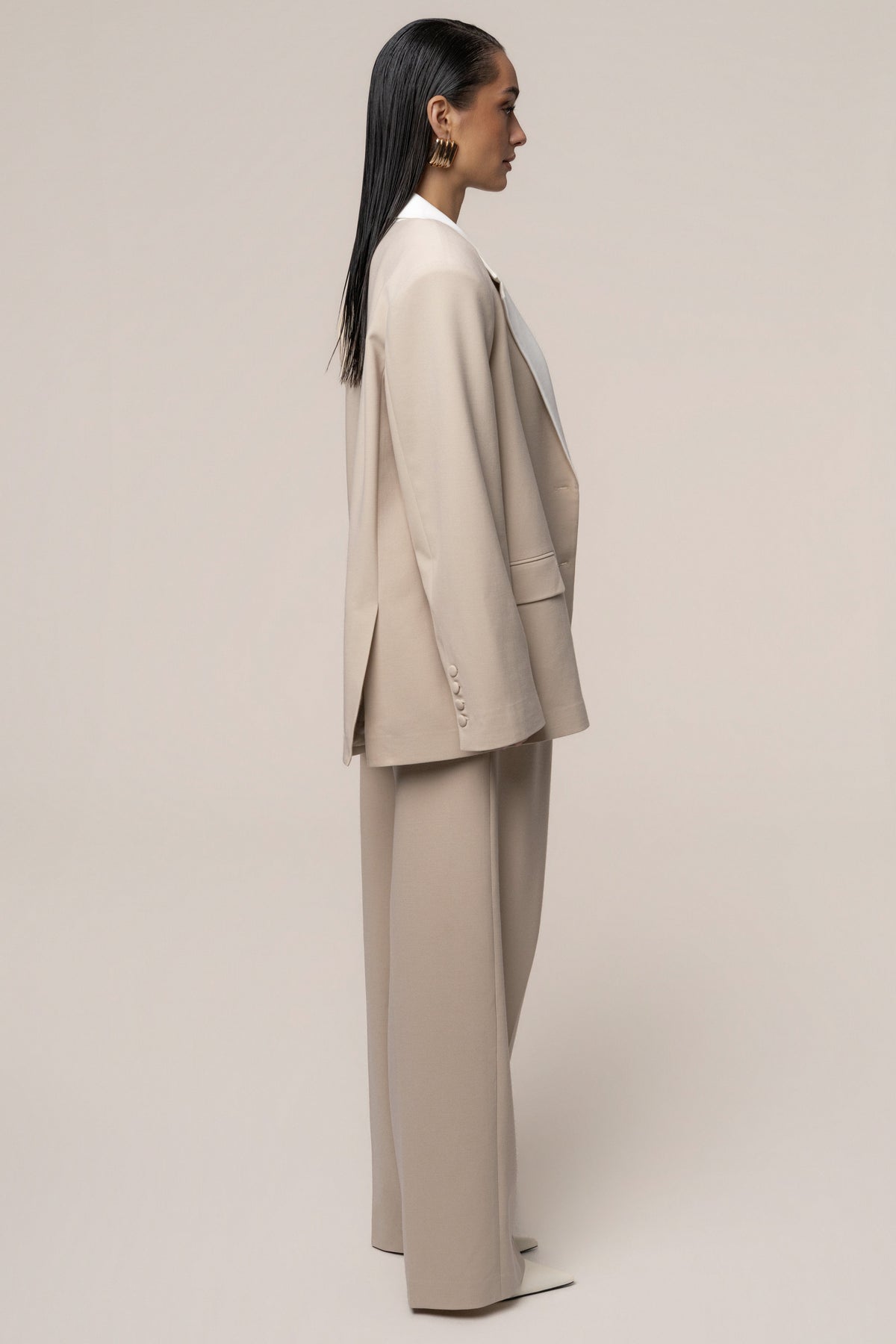 Beige/Ivory Command Pleat Trouser