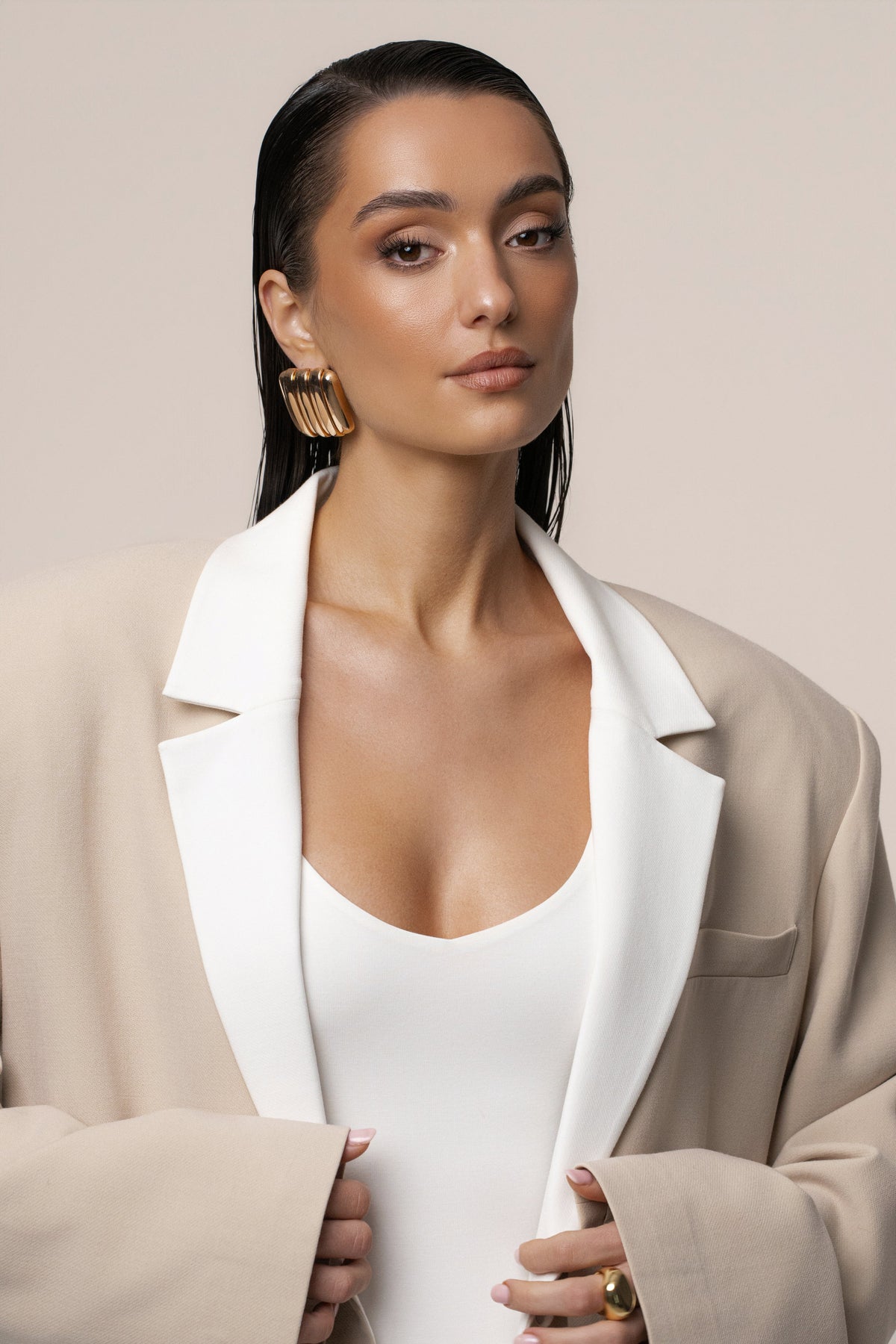 Beige/Ivory Command Oversized Blazer