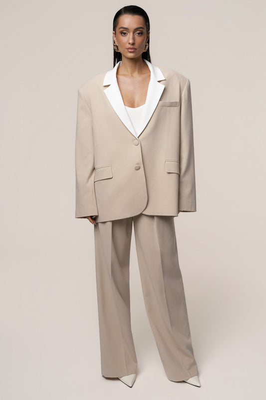 Beige/Ivory Command Oversized Blazer