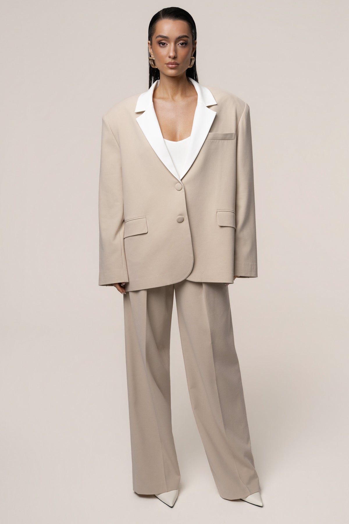 Beige/Ivory Command Pleat Trouser