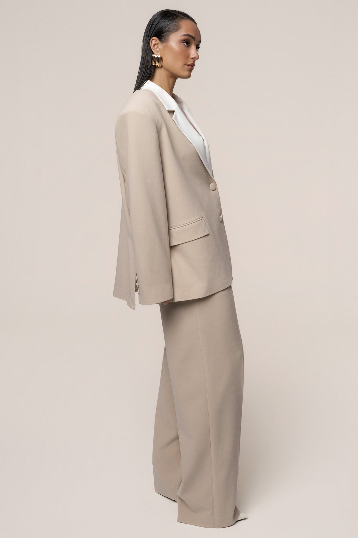 Beige/Ivory Command Oversized Blazer