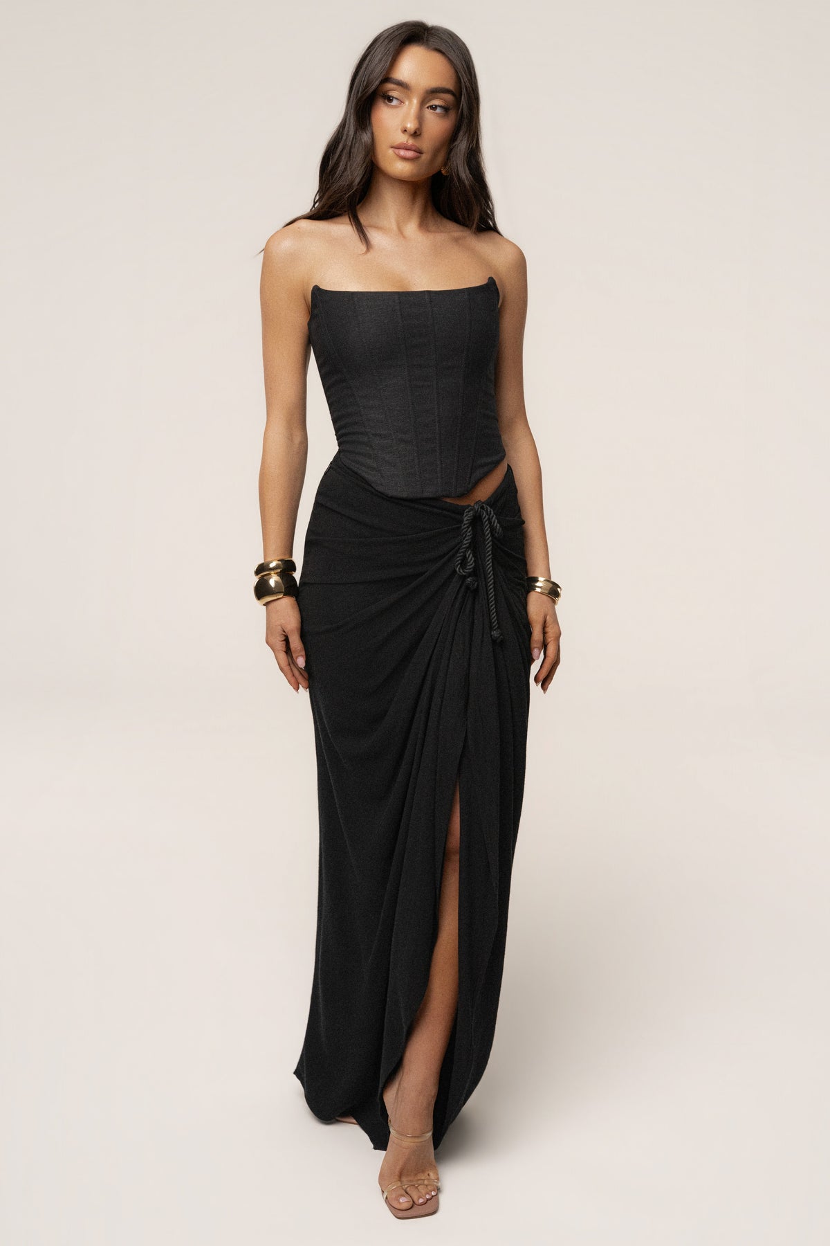 Black Noelia Linen Slit Skirt