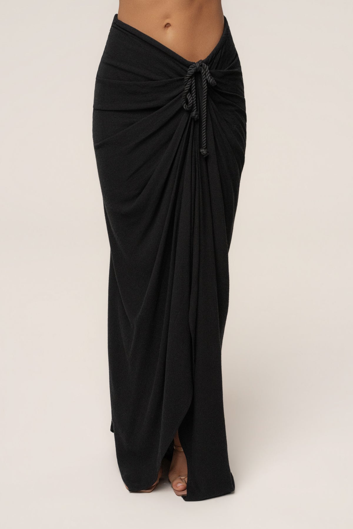 Black Noelia Linen Slit Skirt