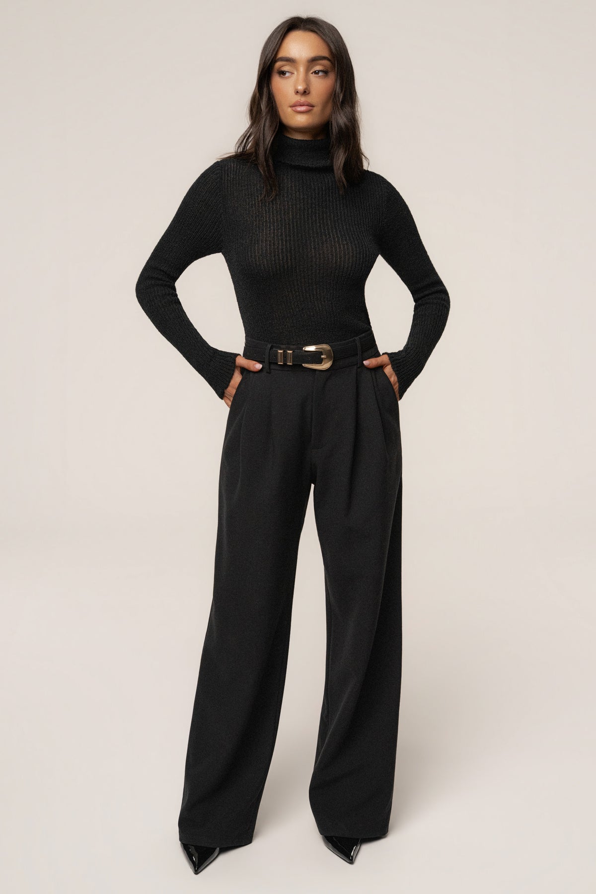 Black Carli Turtle Neck Top