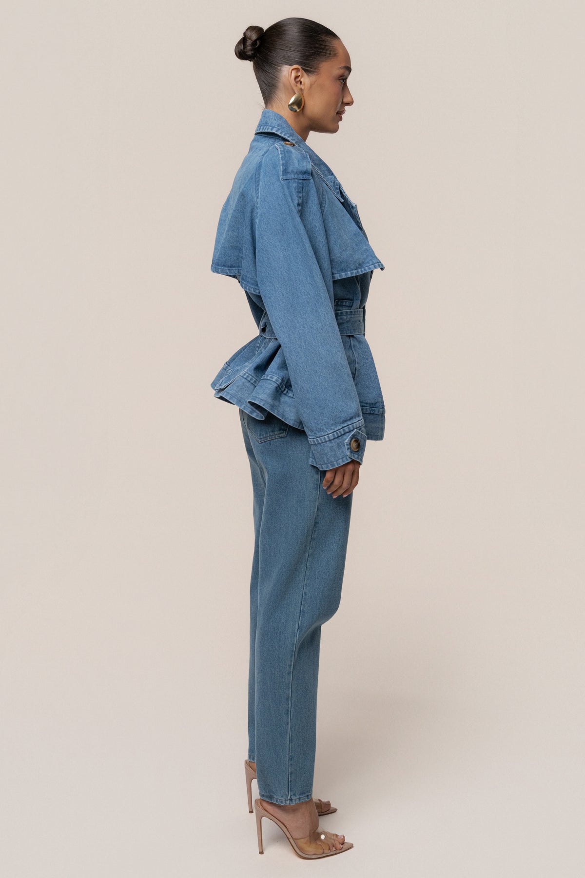 Medium Wash Double Breasted Denim Jacket