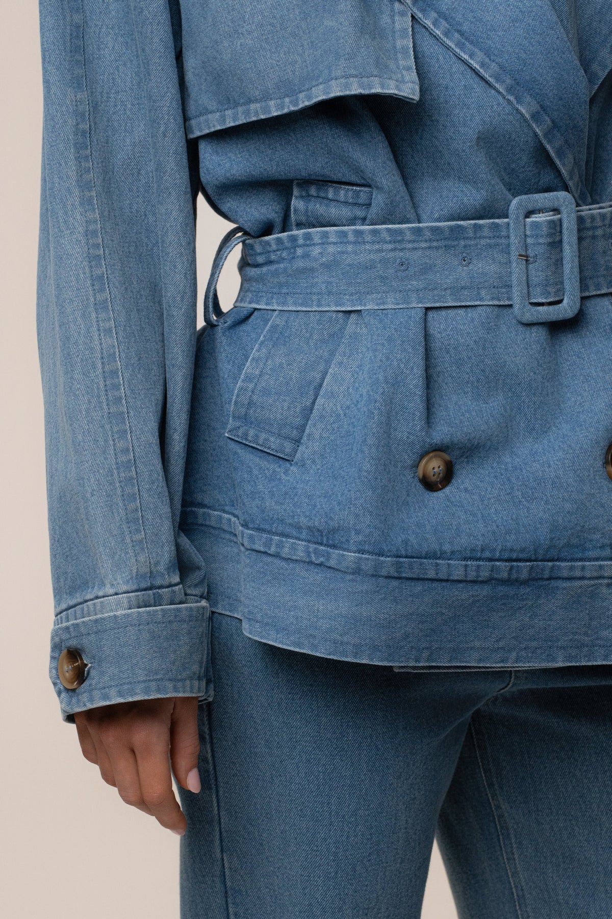 Medium Wash Double Breasted Denim Jacket