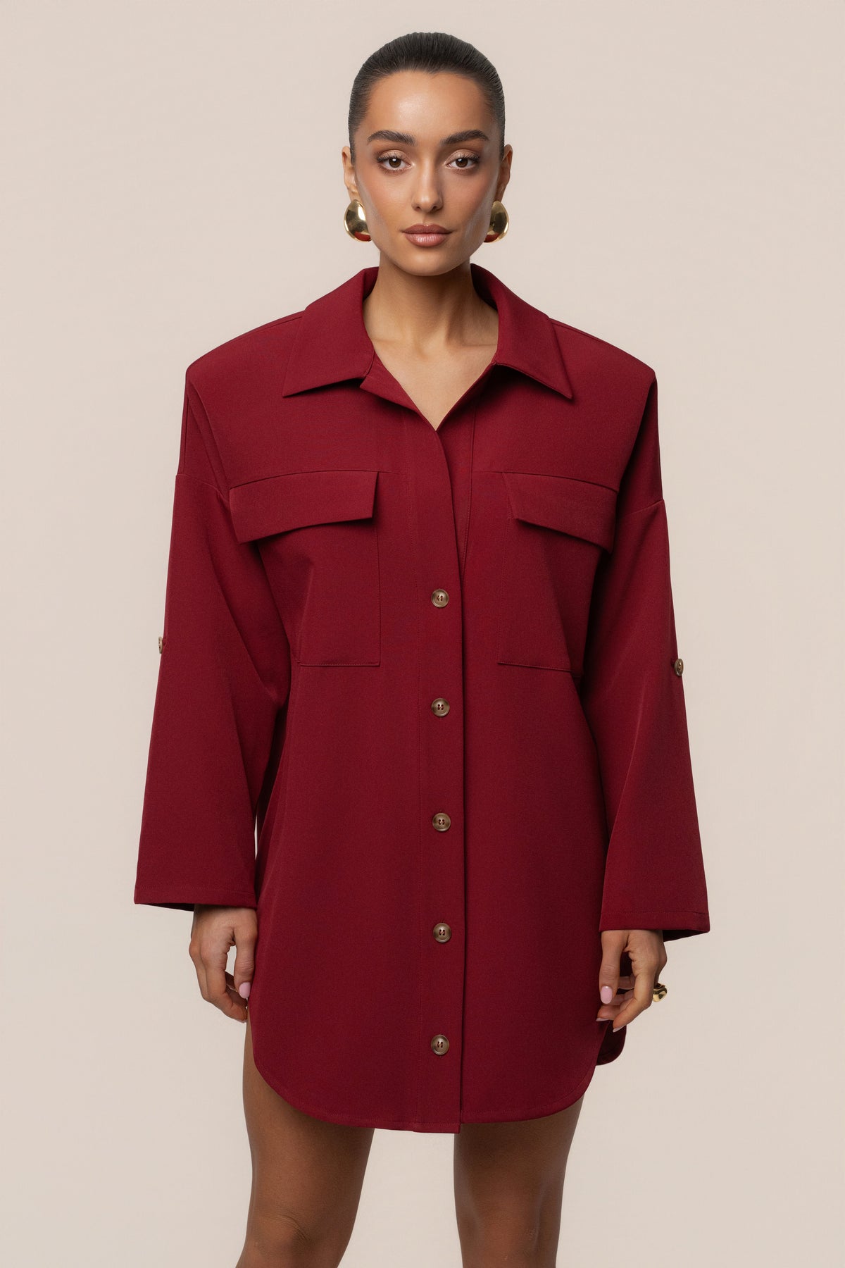 Burgundy Downtime Collared Shirt Dress