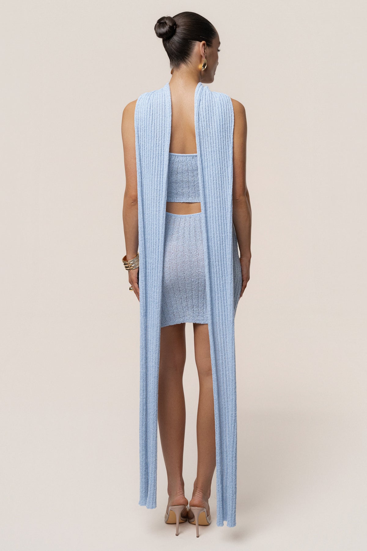Lt. Blue Ribbed Scarf Mini Dress