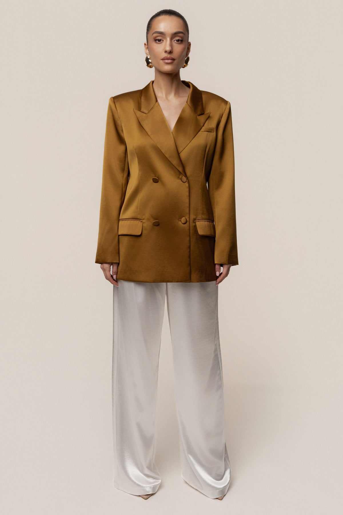 Bronze Lara Oversize Satin Blazer