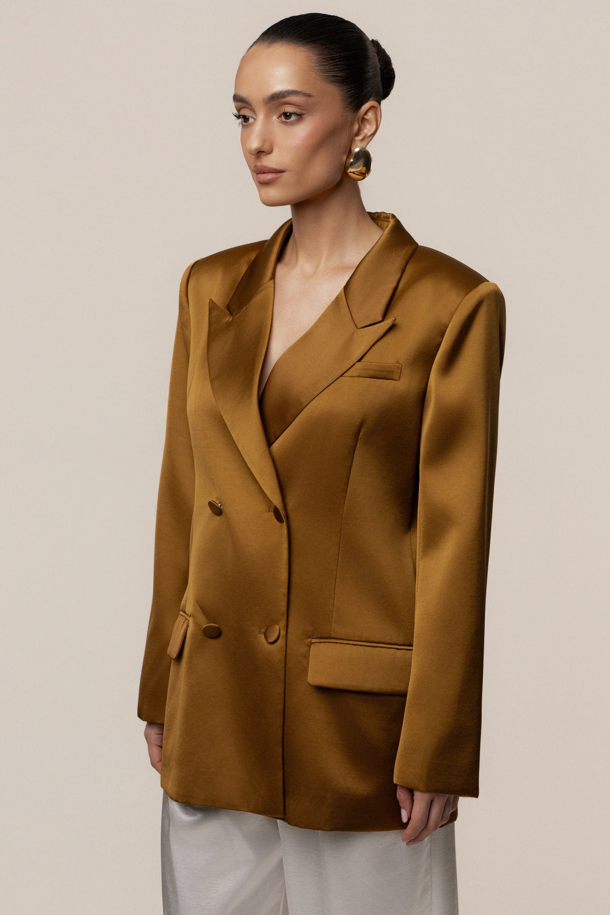 Bronze Lara Oversize Satin Blazer