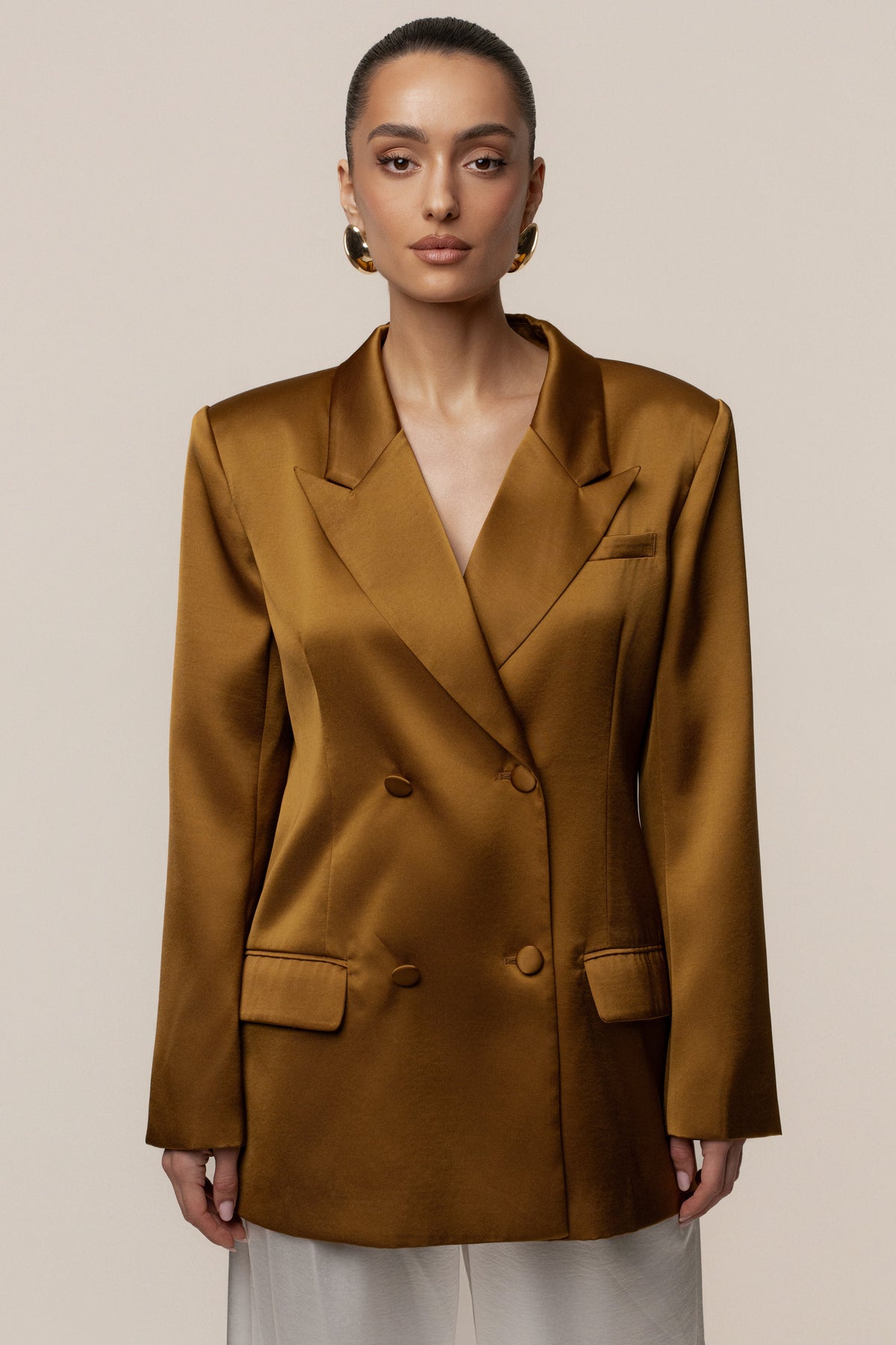 Bronze Lara Oversize Satin Blazer