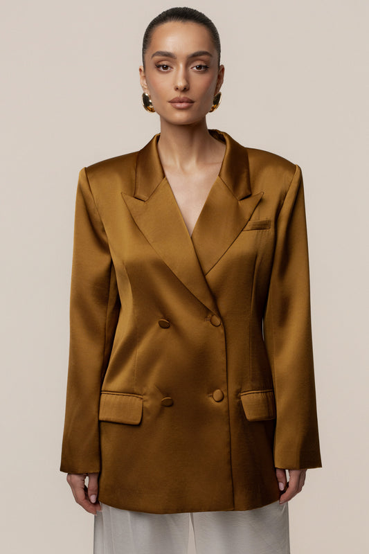 Bronze Lara Oversize Satin Blazer