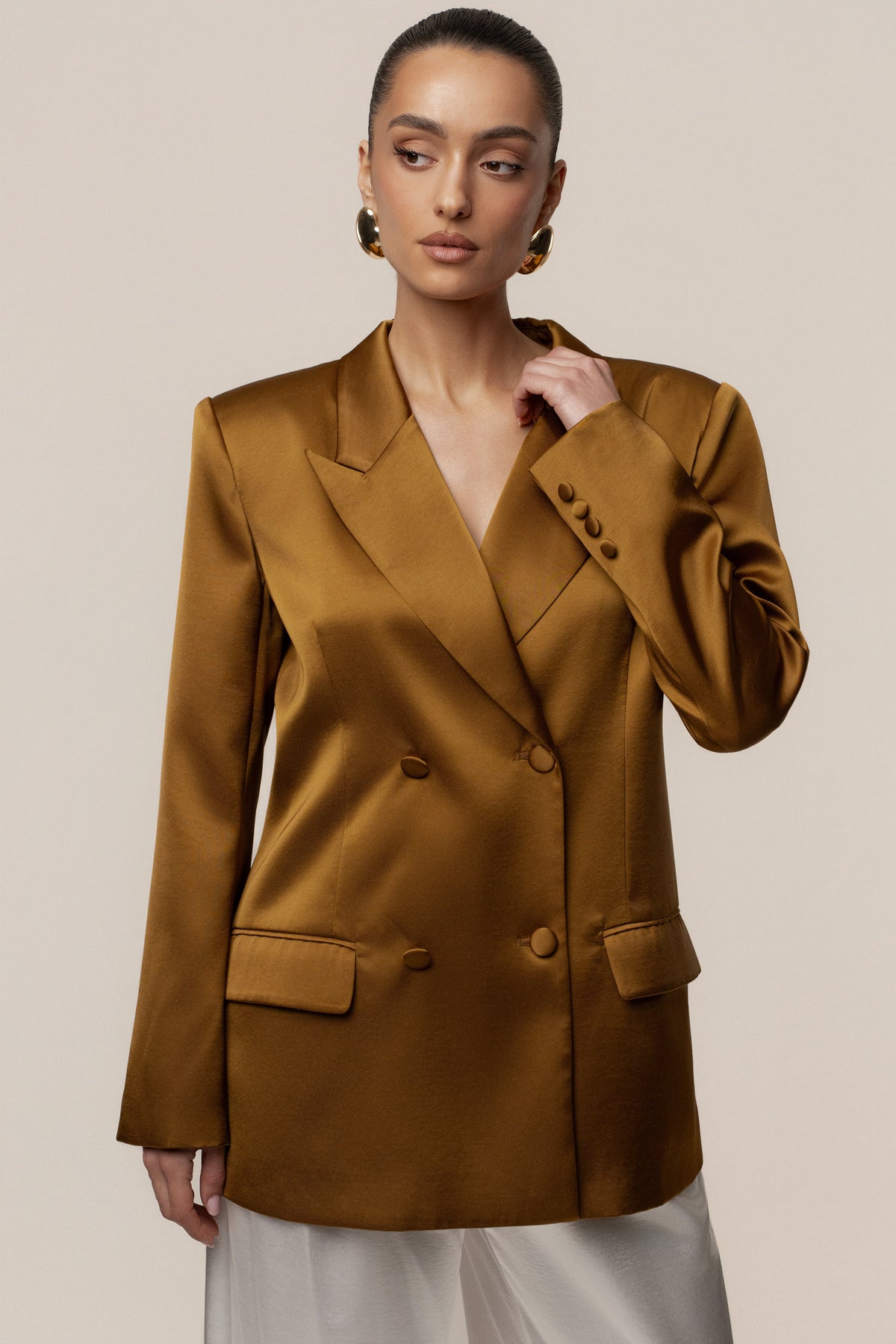 Bronze Lara Oversize Satin Blazer