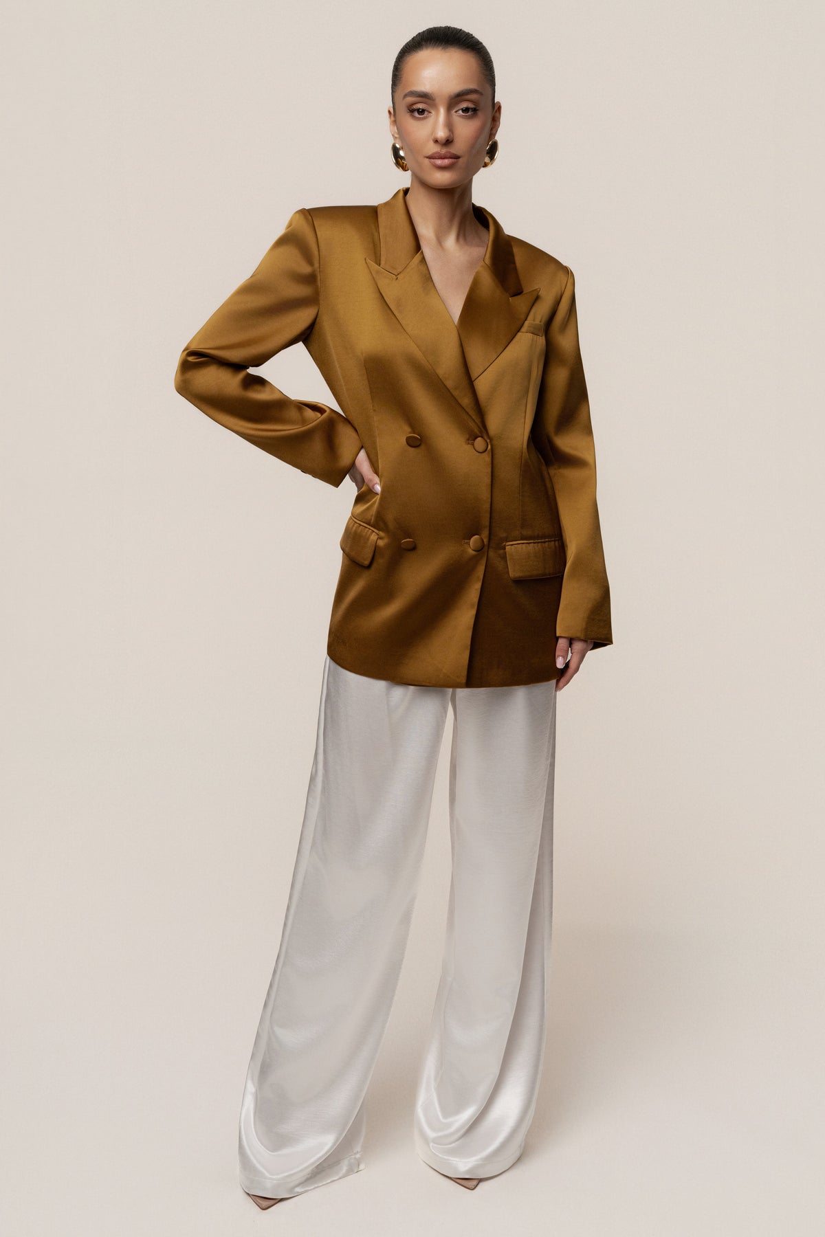 Bronze Lara Oversize Satin Blazer