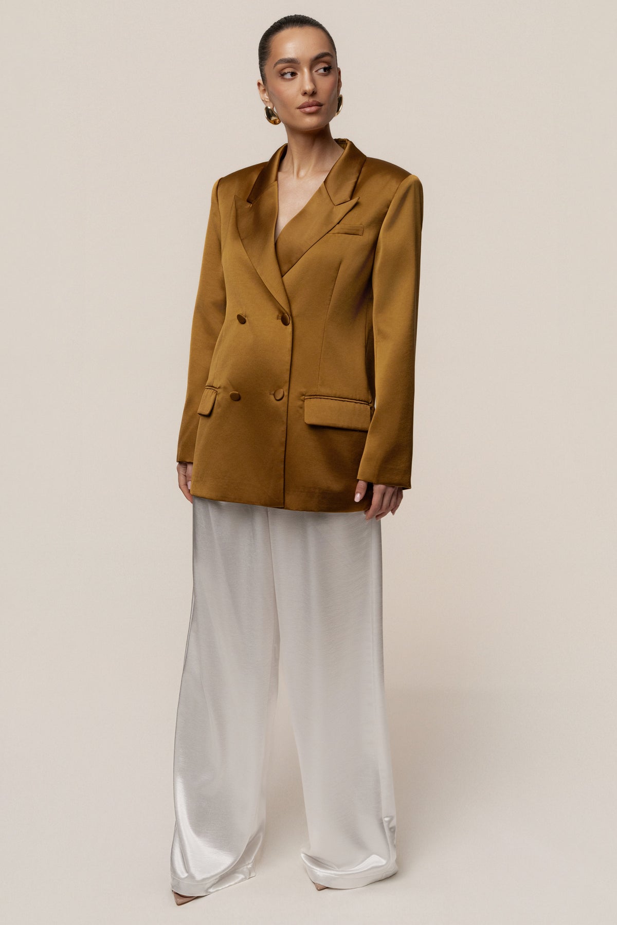 Bronze Lara Oversize Satin Blazer
