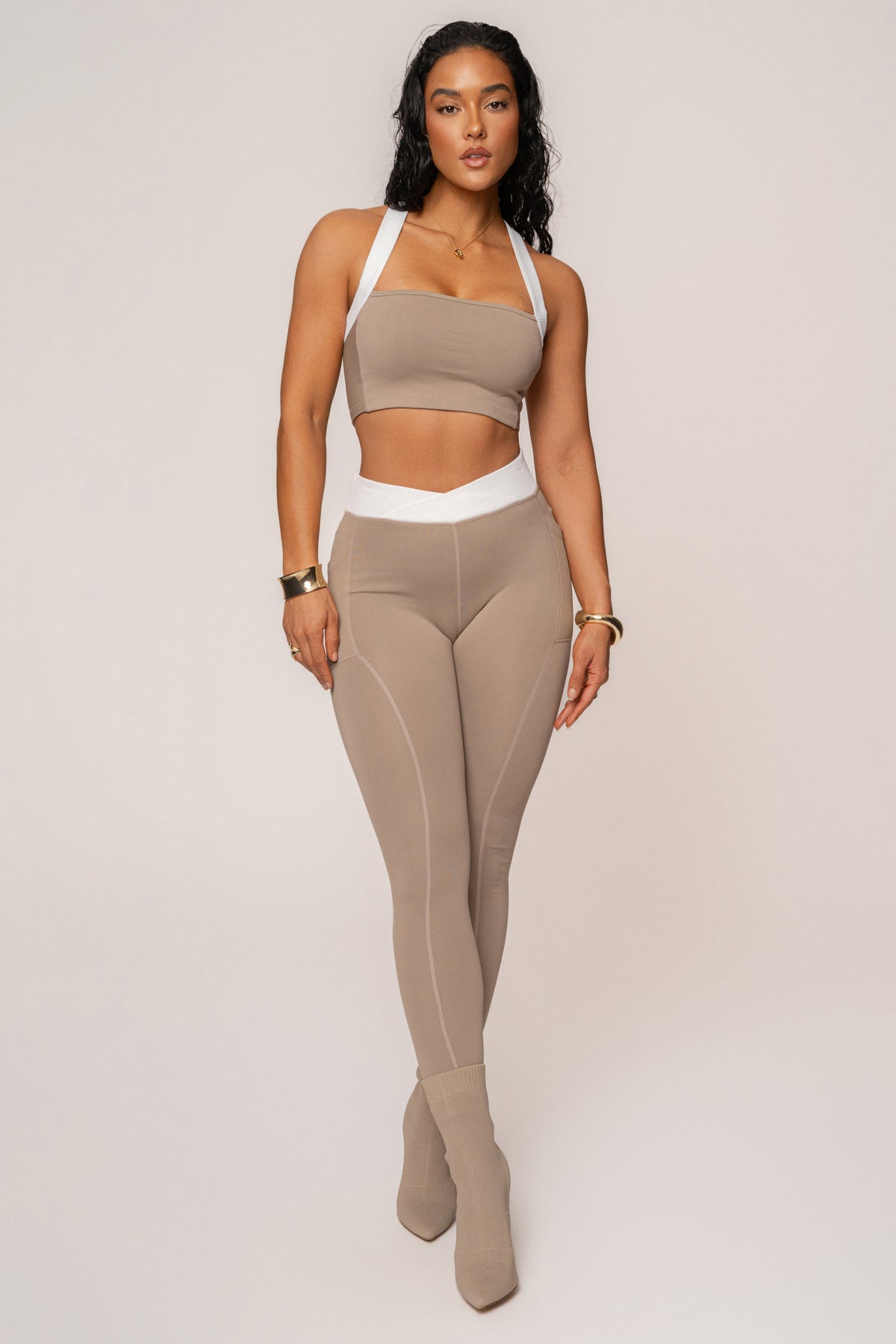 Beige/White Ultimate Ribbed Halter Top