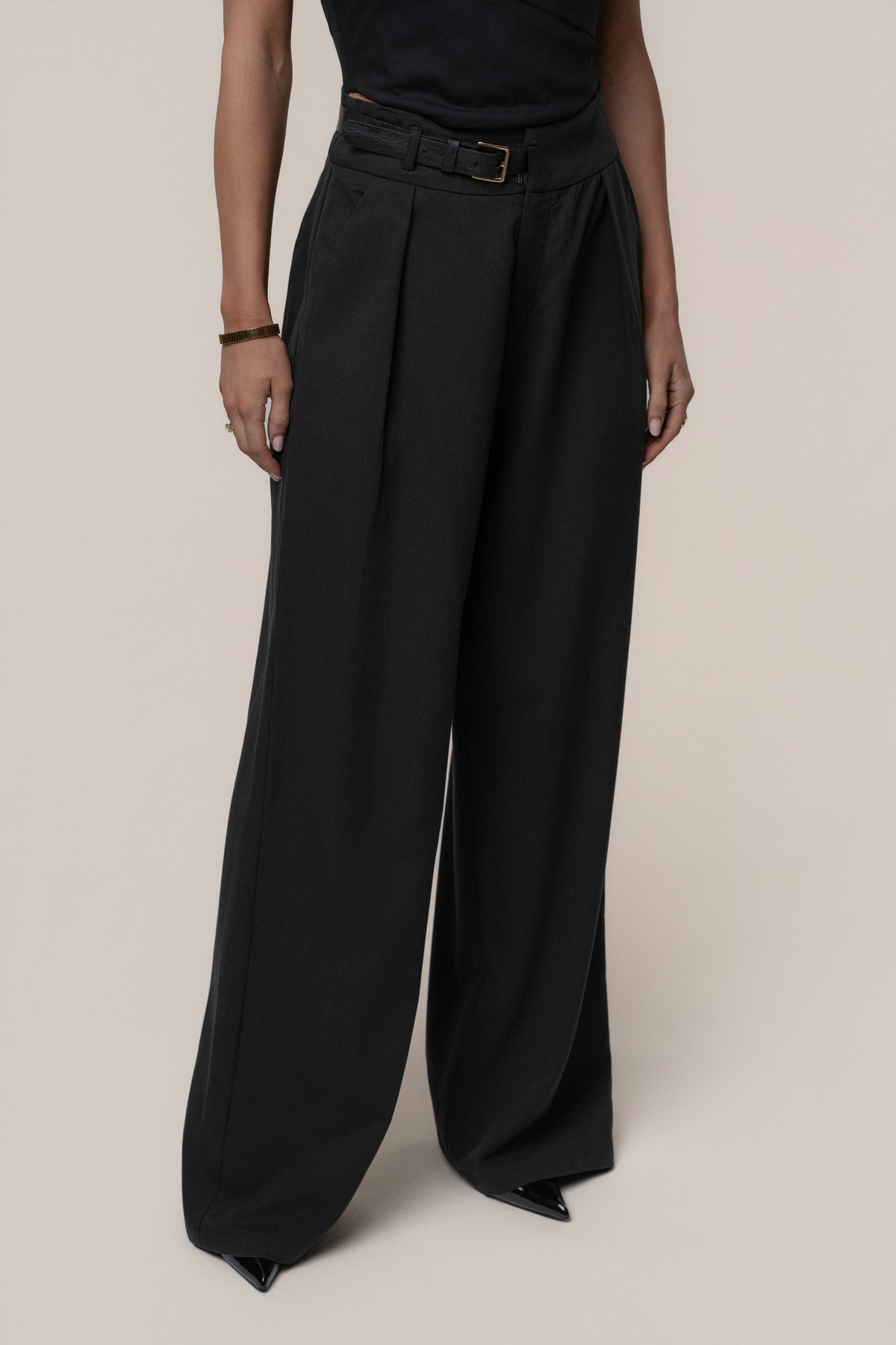 Black Everywhere Belted Trousers