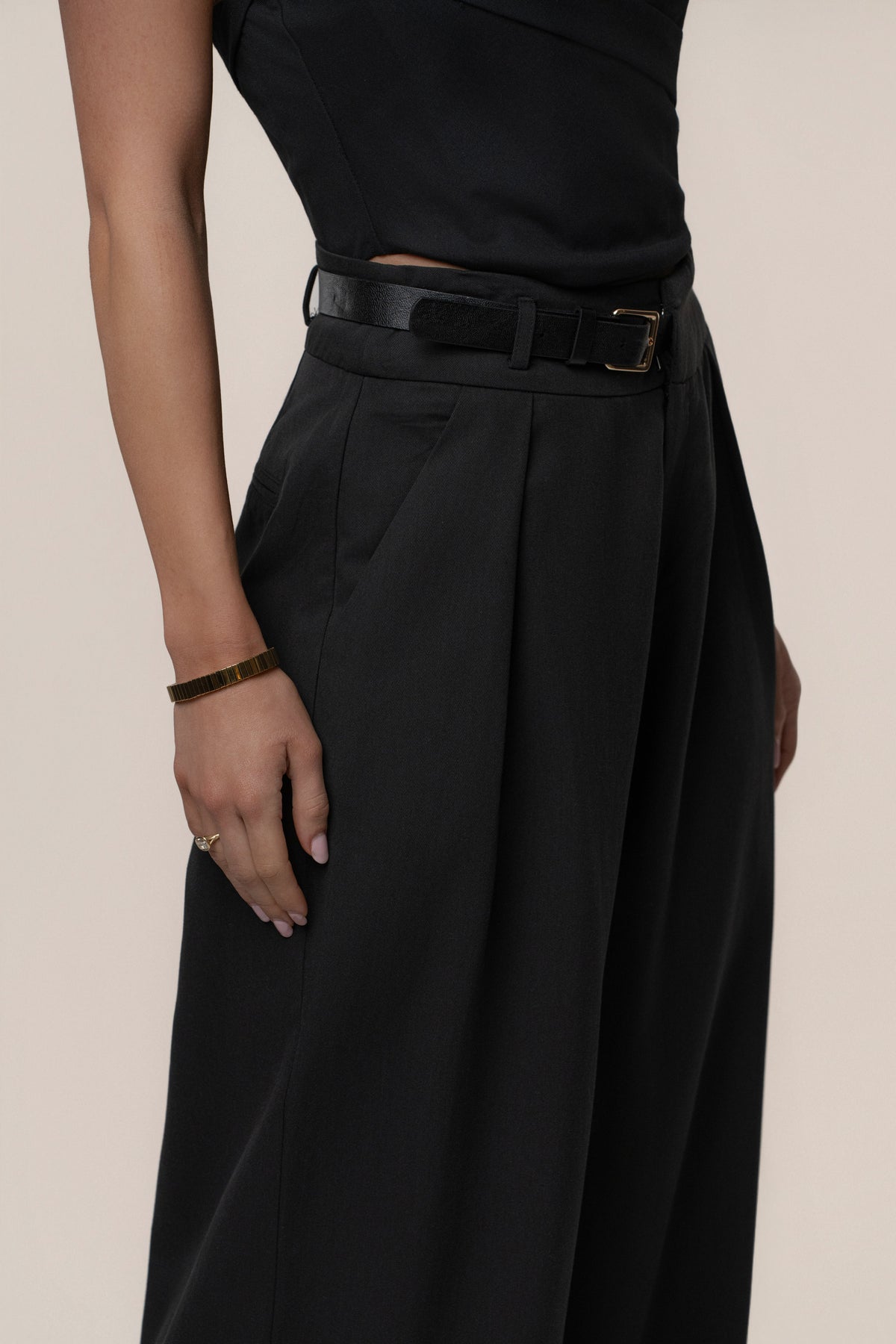 Black Everywhere Belted Trousers