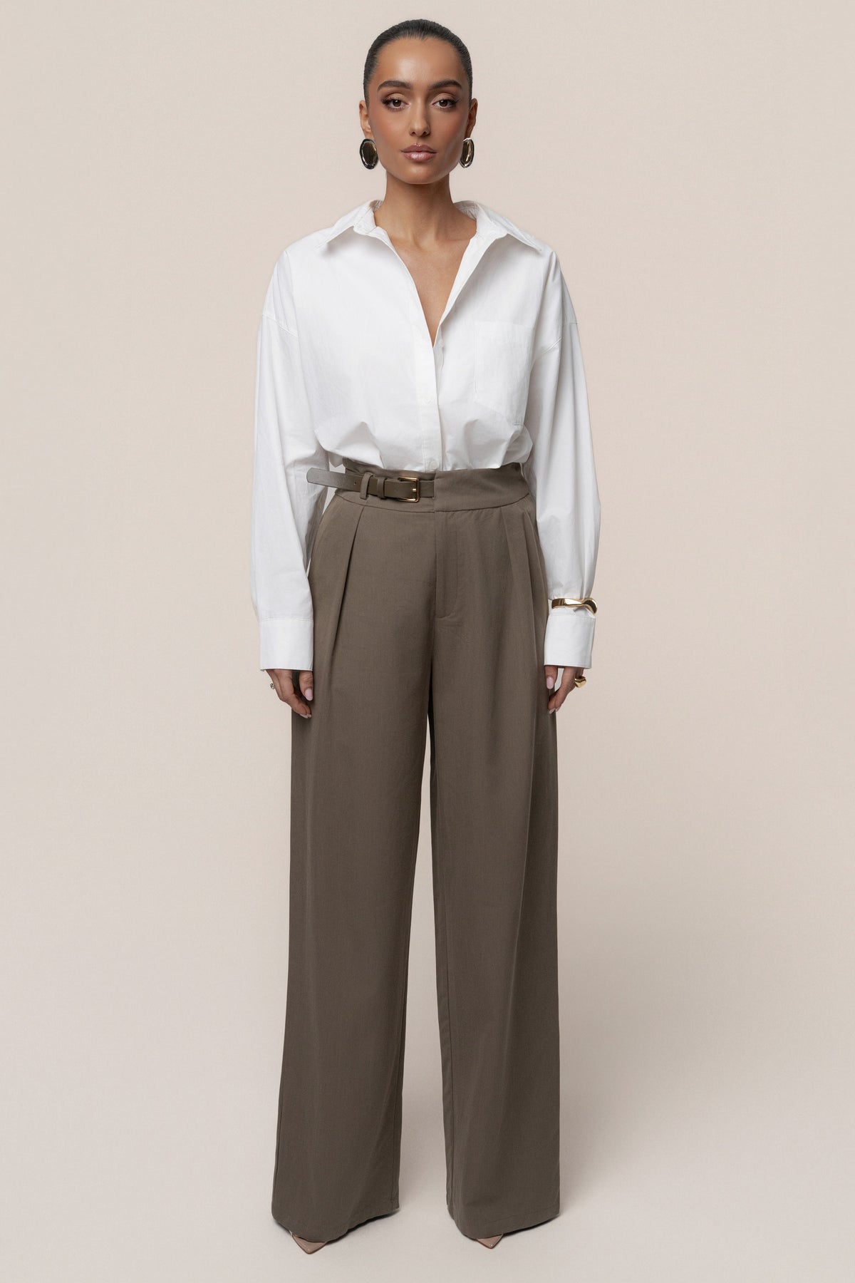 Dark Taupe Everywhere Belted Trousers
