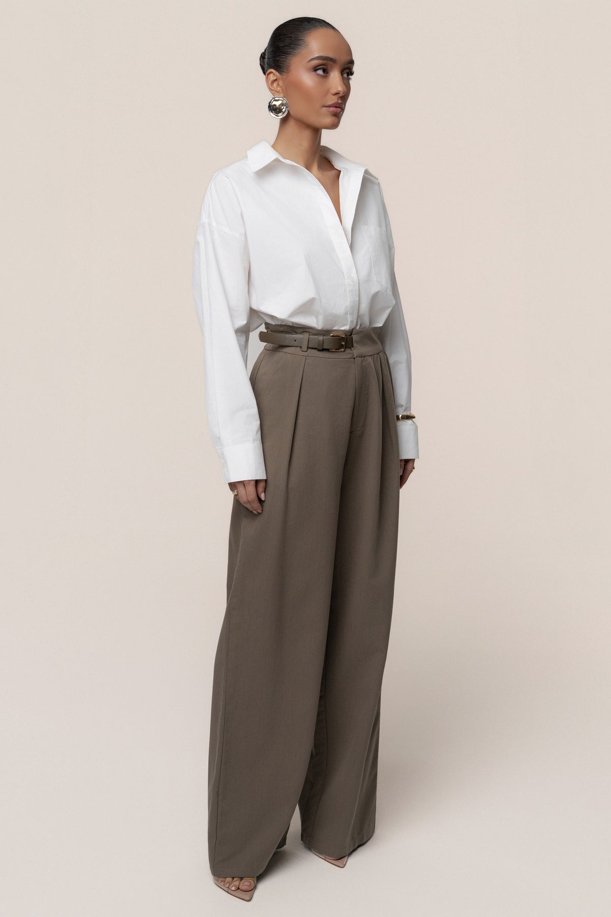 Dark Taupe Everywhere Belted Trousers