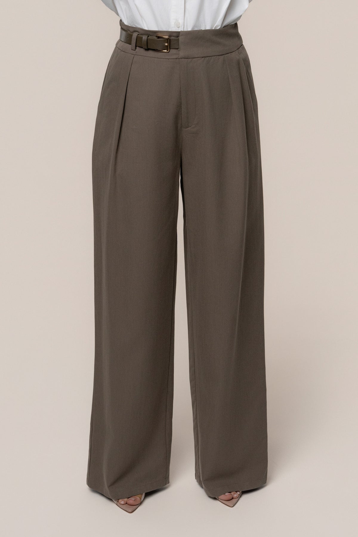 Dark Taupe Everywhere Belted Trousers