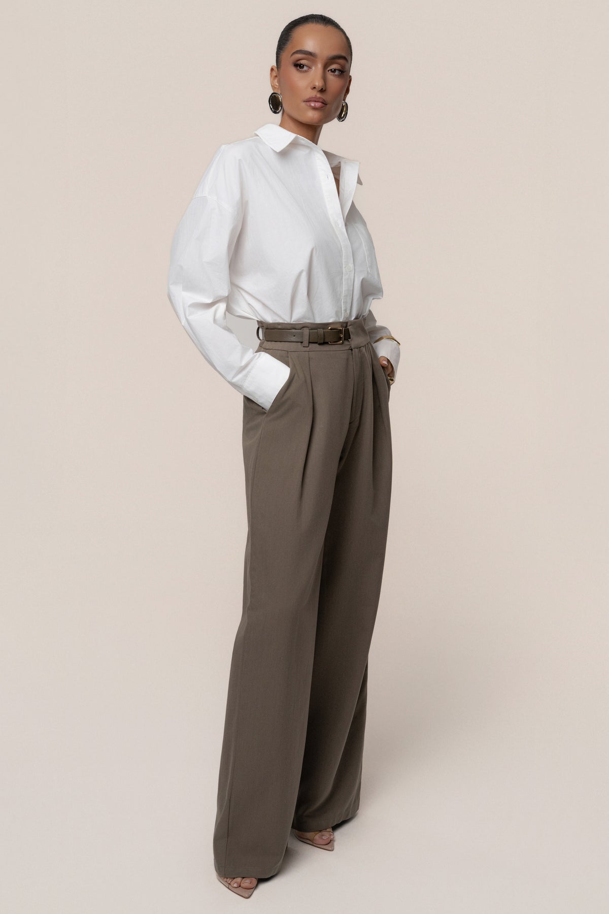 Dark Taupe Everywhere Belted Trousers