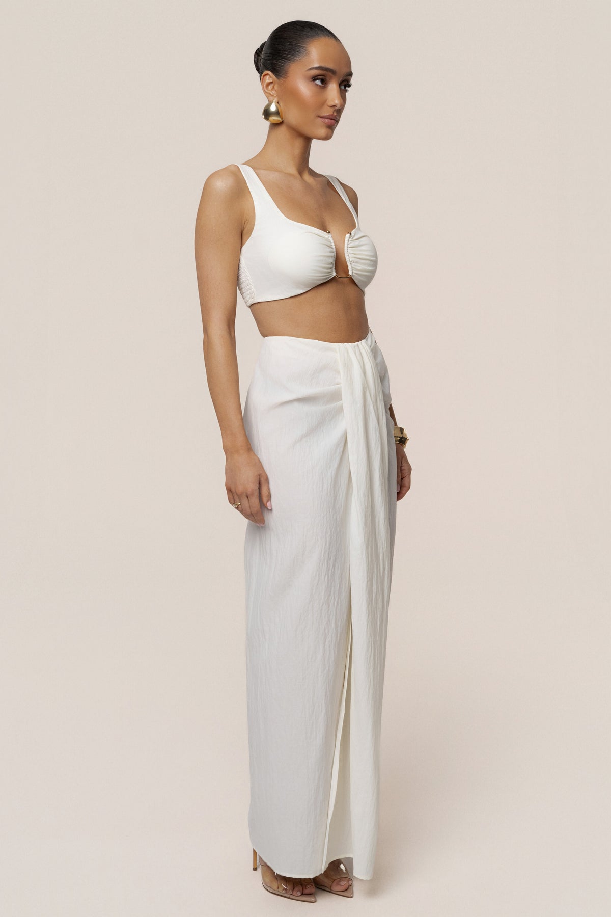Ivory Flowing Elegance Maxi Skirt