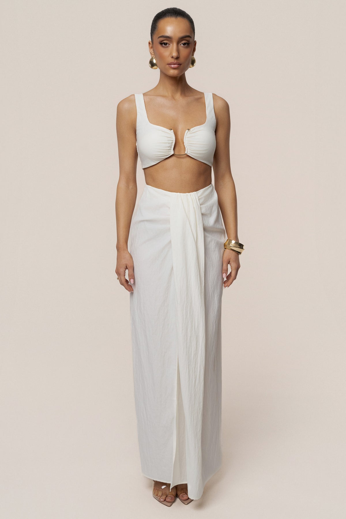 Ivory Flowing Elegance Maxi Skirt