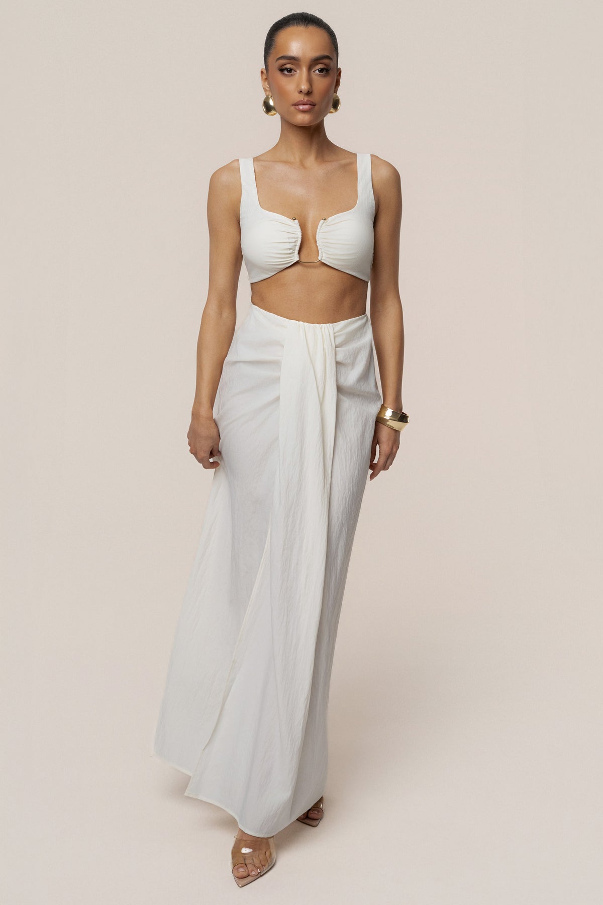 Ivory Flowing Elegance Maxi Skirt