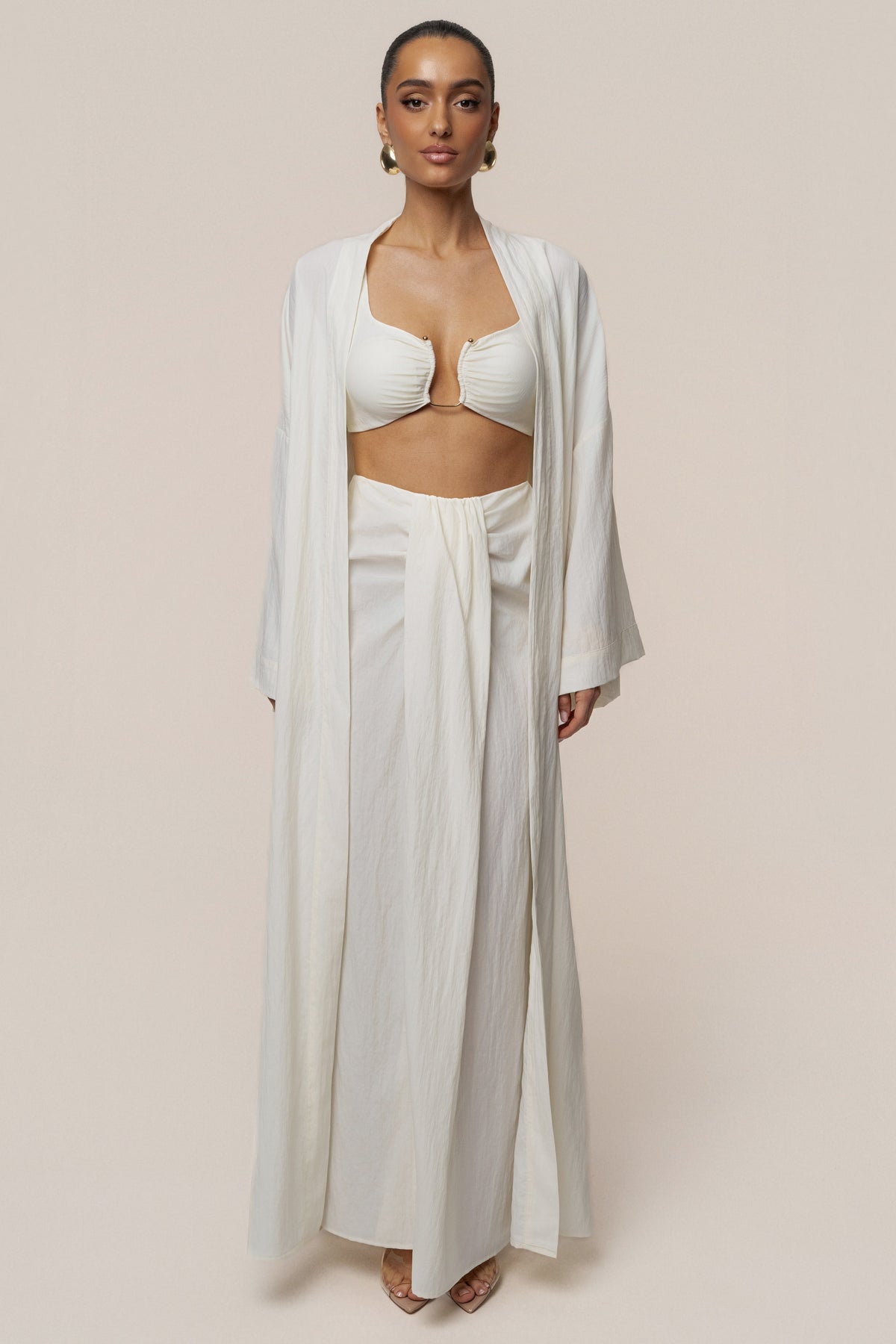 Ivory Flowing Elegance Maxi Skirt