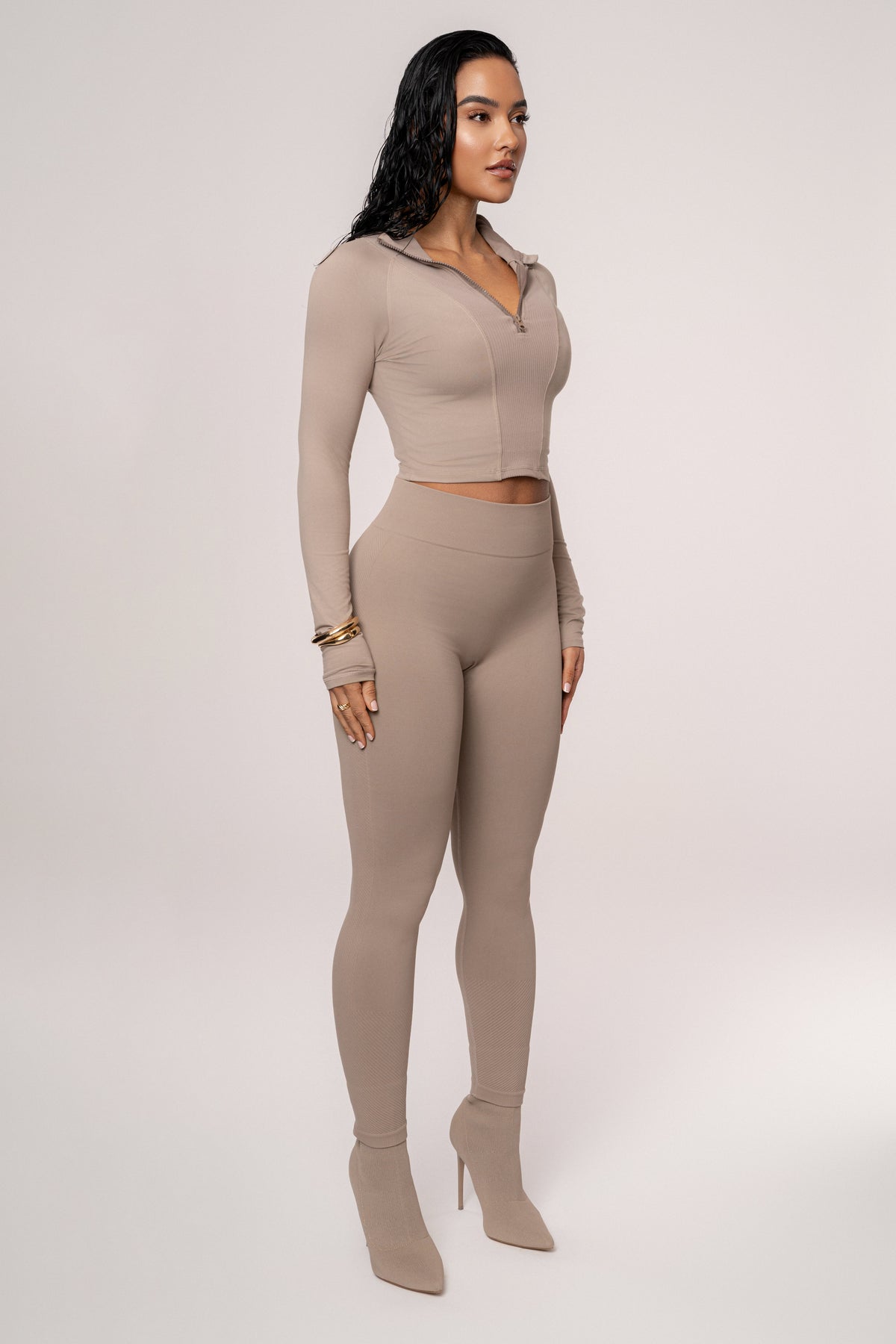 Beige Momentum Ribbed Top
