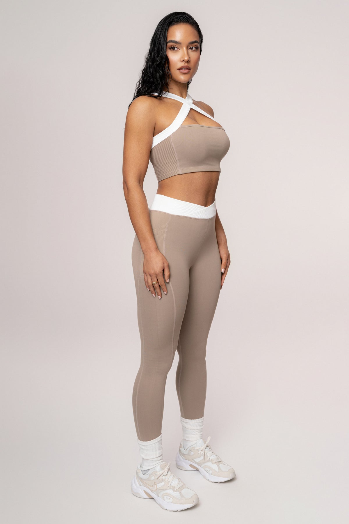 Beige/White Ultimate Ribbed Halter Top