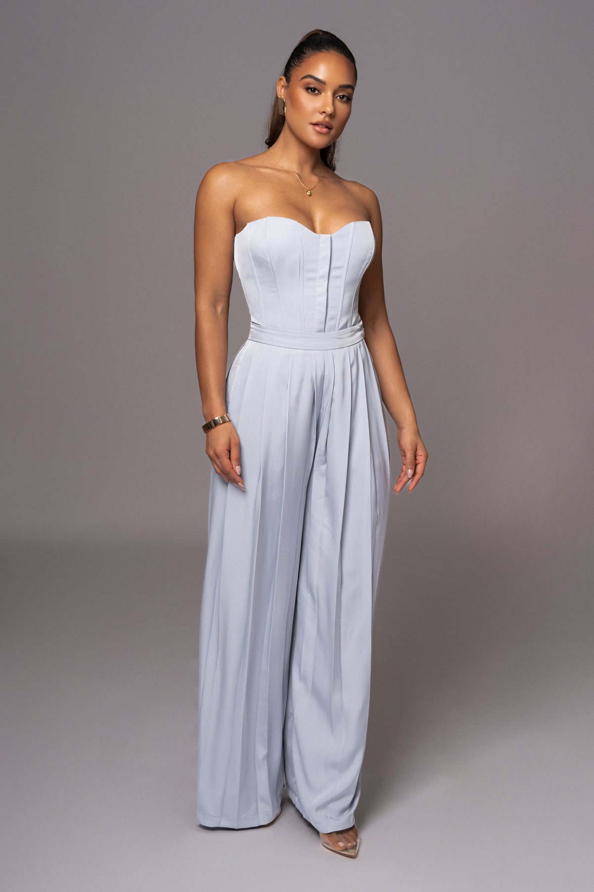 Blue Clara Wide Leg Pleated Trousers