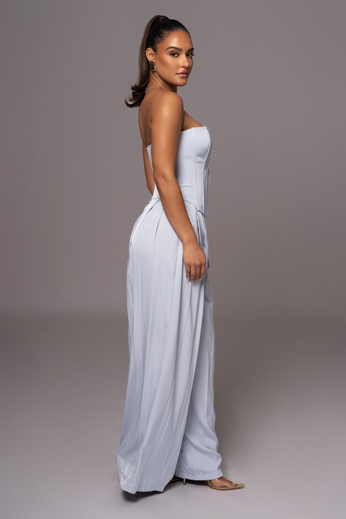 Blue Clara Wide Leg Pleated Trousers