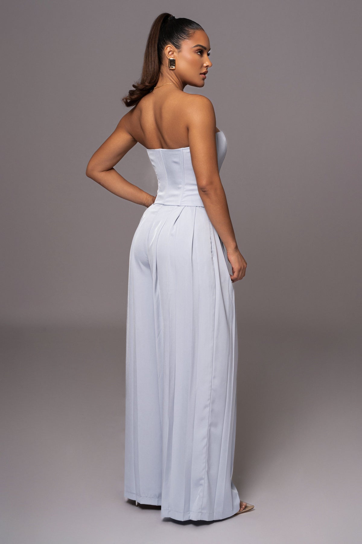 Blue Clara Wide Leg Pleated Trousers
