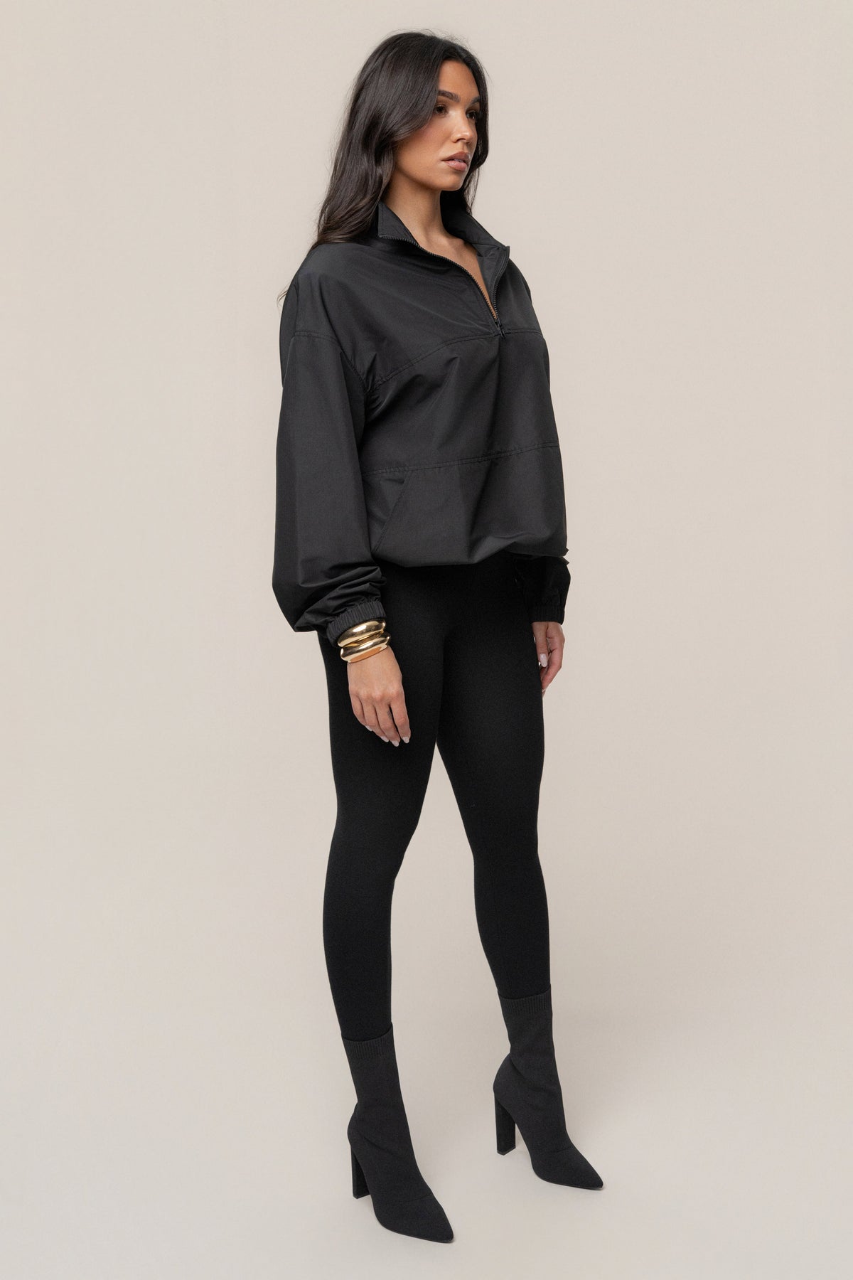 Black Oversized Funnel Jacket