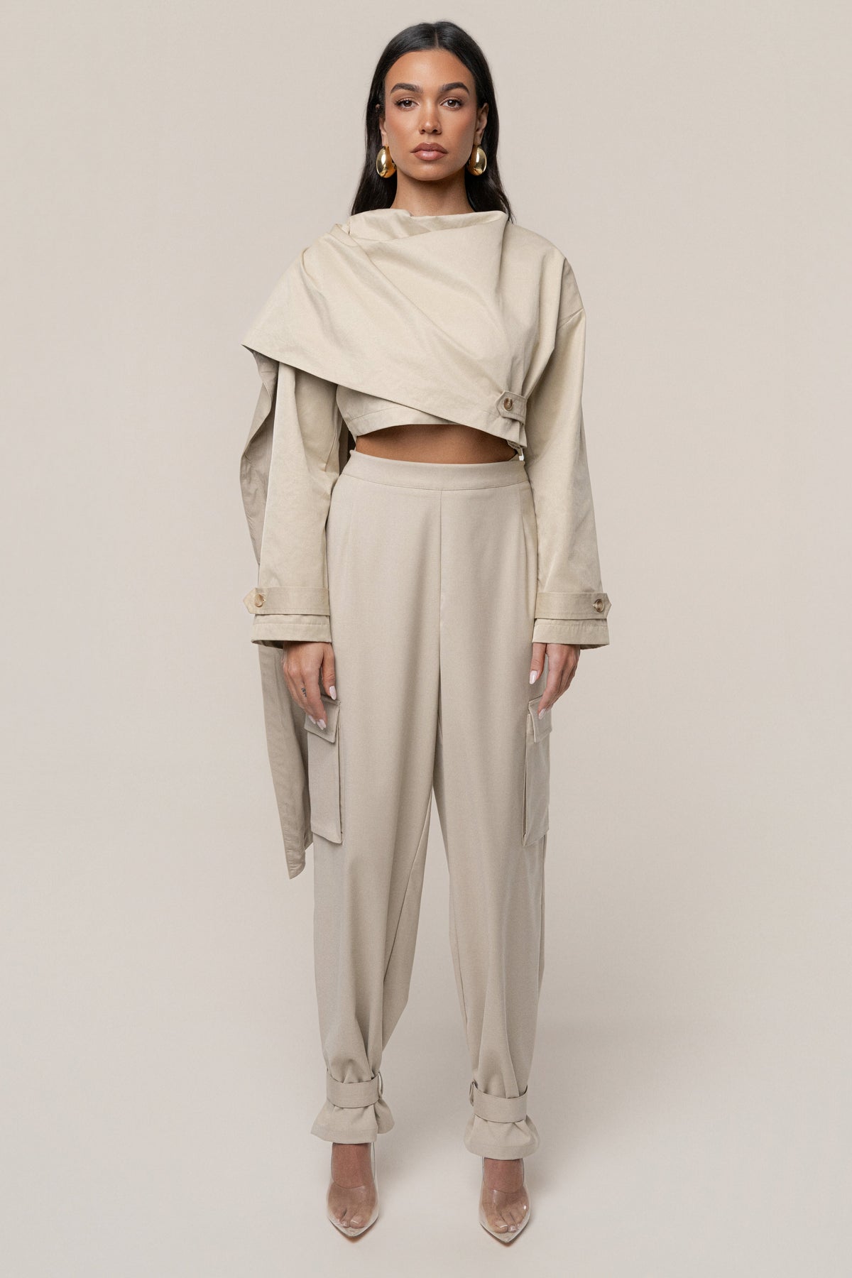 Khaki Autumn Flow Cargo Pants