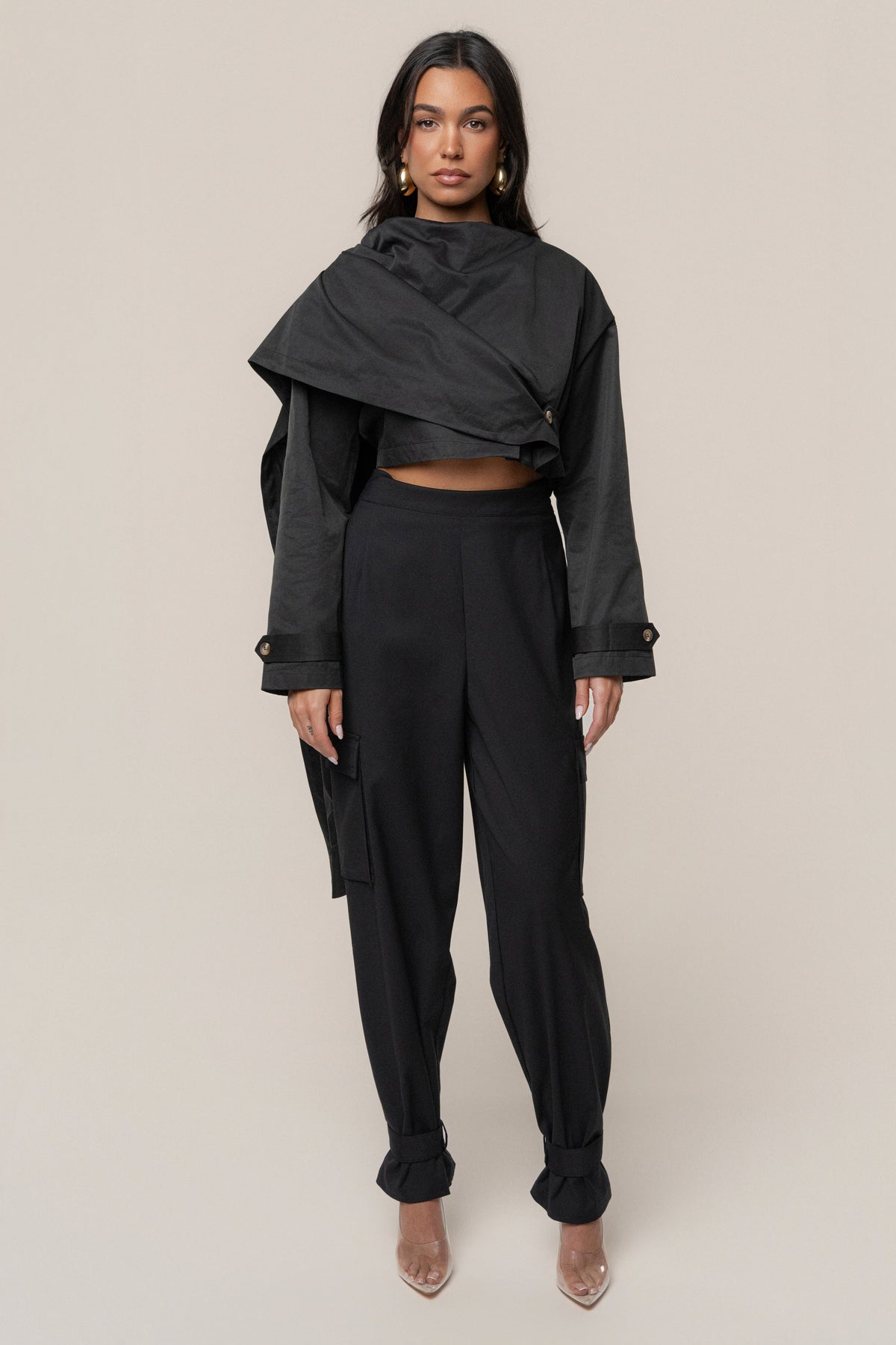 Black Autumn Flow Cargo Pants