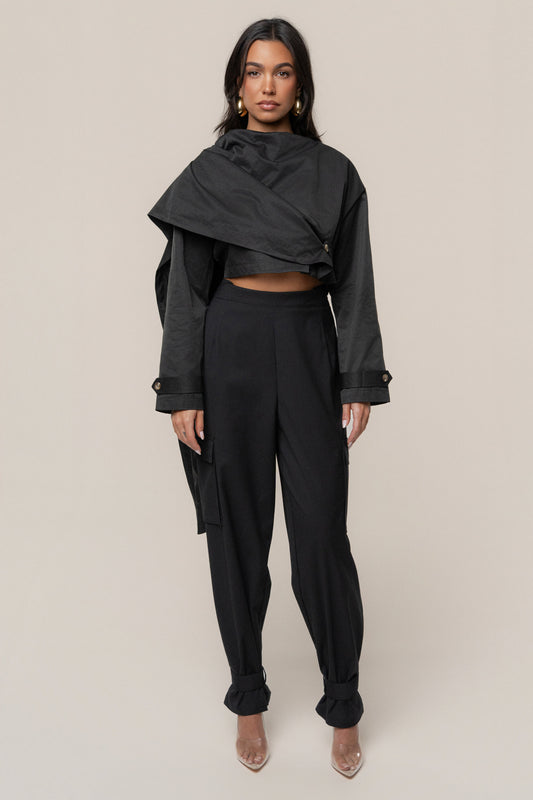 Black Autumn Flow Cargo Pants