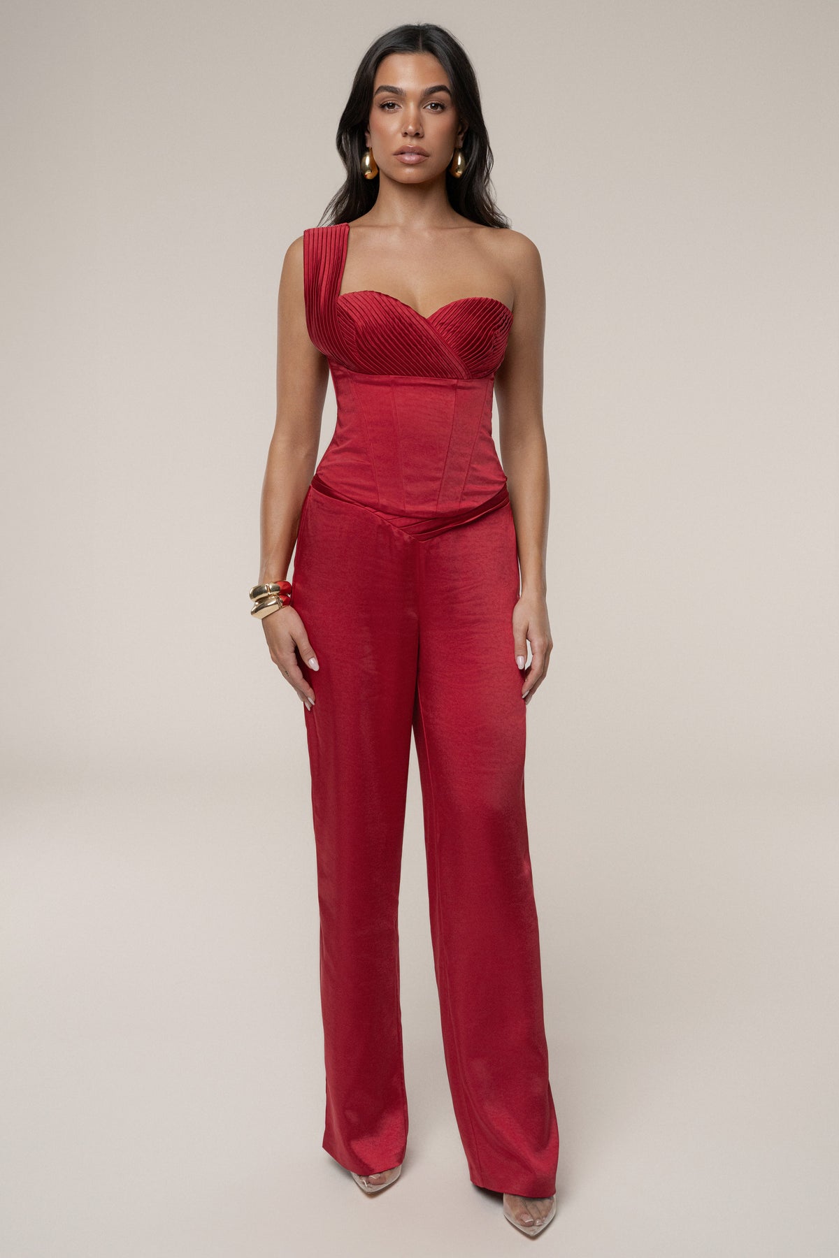 Red True Affection Satin Trouser