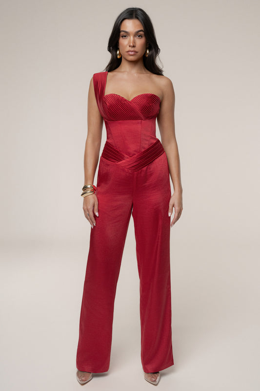 Red True Affection Satin Trouser