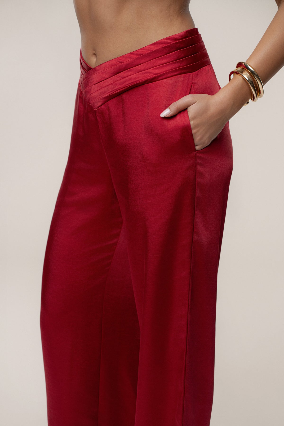 Red True Affection Satin Trouser