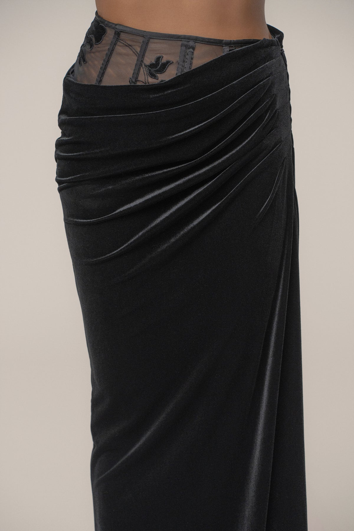 Black Velvet And Lace Maxi Skirt
