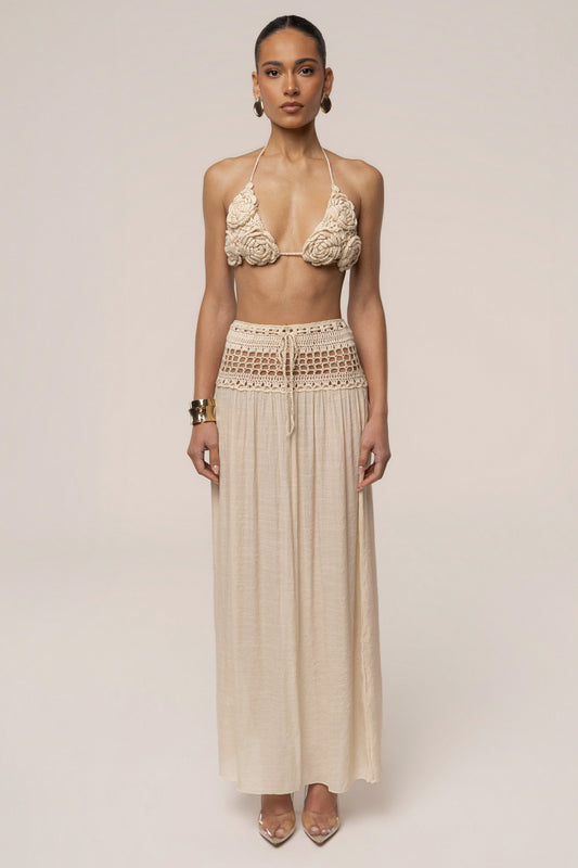 Beige Resort Crochet Maxi Skirt