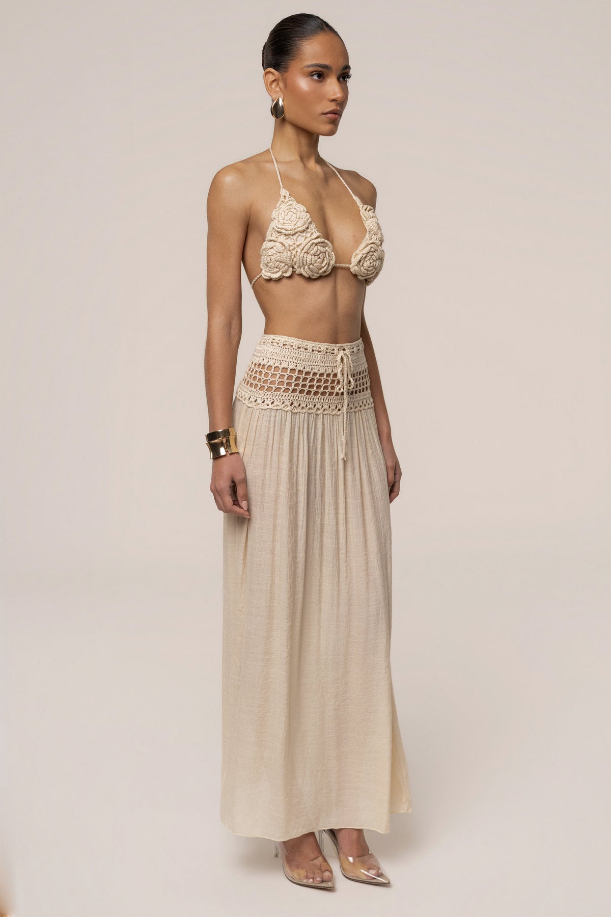 Beige Resort Crochet Maxi Skirt