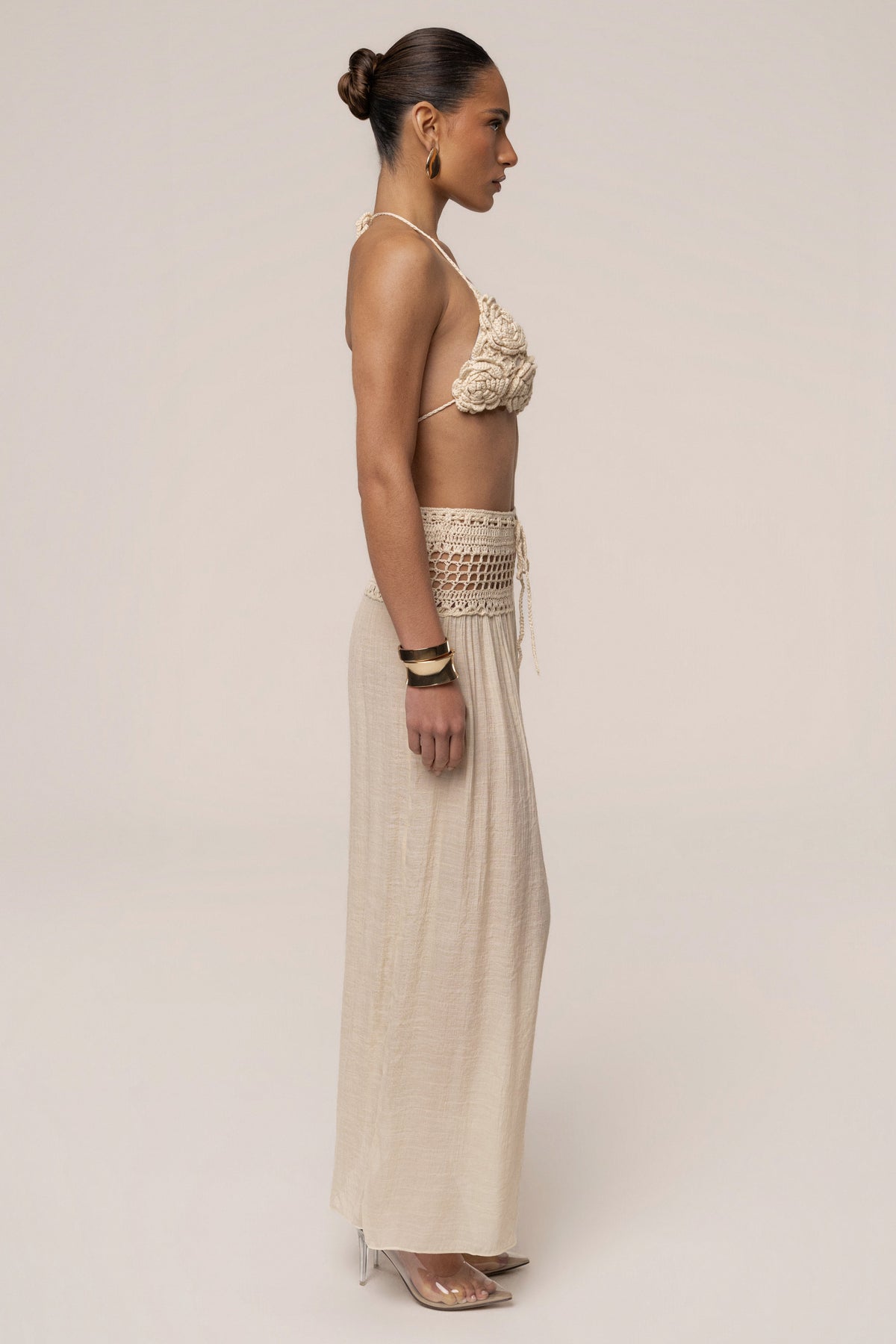 Beige Resort Crochet Maxi Skirt