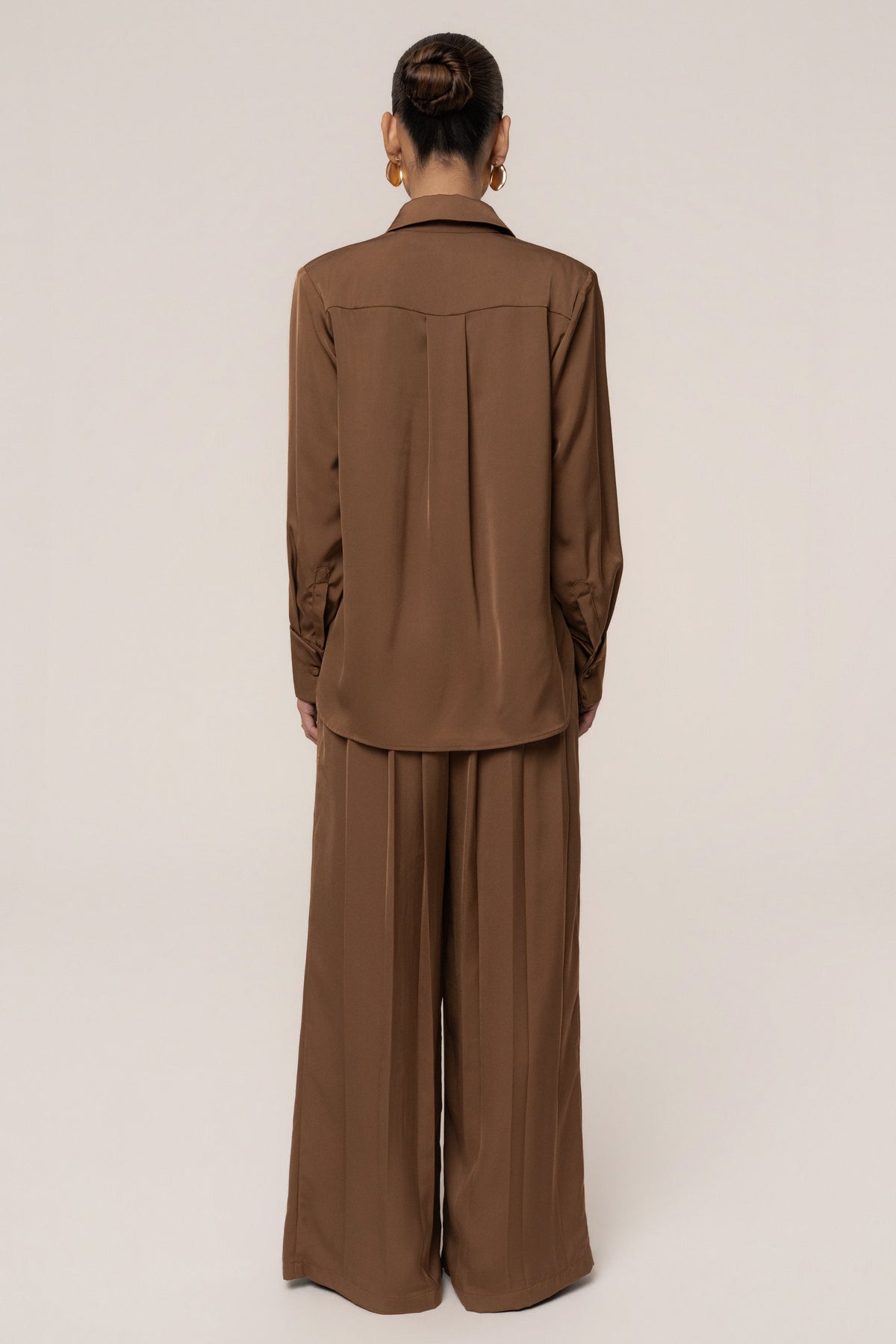 Brown Clara Wide Leg Pleated Trousers